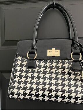 Julia & Michael Classic Houndstooth Patent Satchel - Black & White